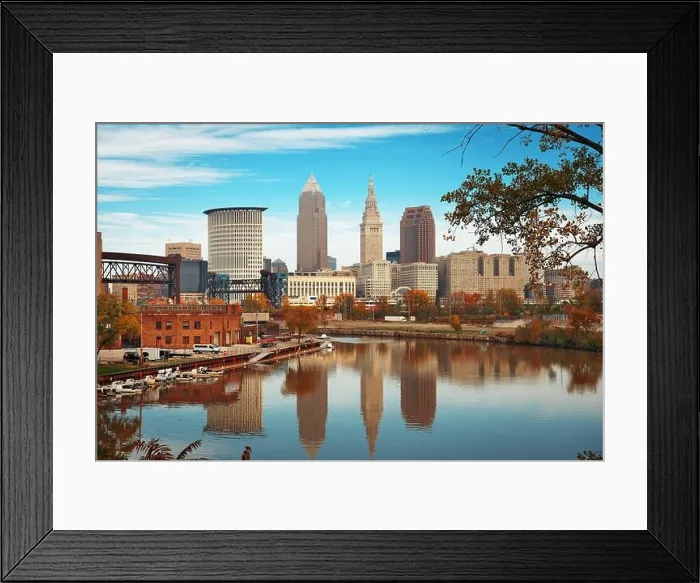Framed Print : Cleveland, Ohio, USA skyline on the Cuyahoga River in autumn Framed Print : Cleveland, Ohio, USA skyline on the Cuyahoga River in autumn
