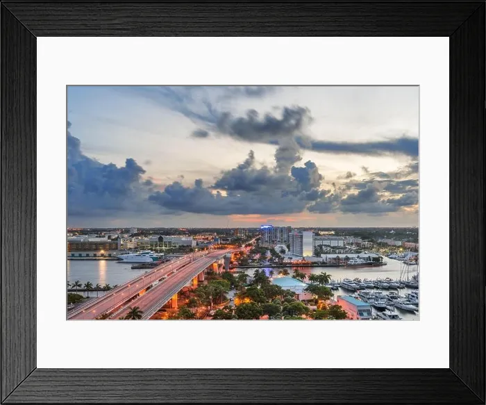 Framed Print : Fort Lauderdale, Florida, USA skyline drawbridge at dusk