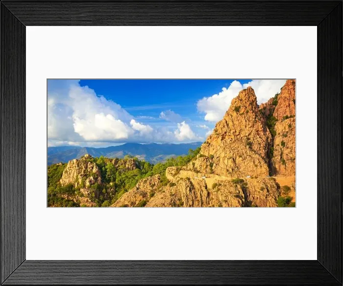 Framed Print : Les Calanches, volcanic red rocks formations, Golfe de Porto, Piana, UNESCO, West Coast, Corsica Island, France Framed Print : Les Calanches, volcanic red rocks formations, Golfe de Porto, Piana, UNESCO, West Coast, Corsica Island, France
