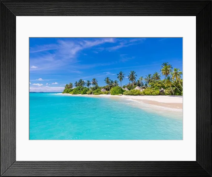 Framed Print : Amazing nature beach with palm trees and moody sky. Summer vacation travel holiday background concept. Maldives tropical paradise beach, shore, coast Framed Print : Amazing nature beach with palm trees and moody sky. Summer vacation travel holiday background concept. Maldives tropical paradise beach, shore, coast