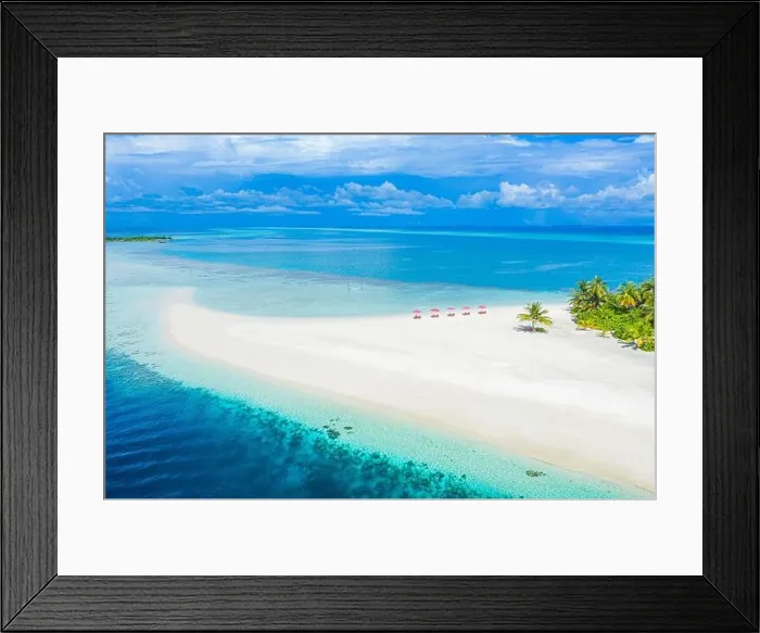 Framed Print : Aerial photo of beautiful Maldives paradise tropical beach. Amazing view, blue turquoise lagoon water, palm trees and white sandy beach. Luxury travel Framed Print : Aerial photo of beautiful Maldives paradise tropical beach. Amazing view, blue turquoise lagoon water, palm trees and white sandy beach. Luxury travel