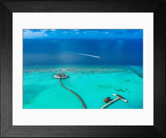 Framed Print : Maldives paradise scenery. Tropical aerial landscape, seascape, water villas amazing sea and lagoon beach tropical nature. Exotic vacation destination Framed Print : Maldives paradise scenery. Tropical aerial landscape, seascape, water villas amazing sea and lagoon beach tropical nature. Exotic vacation destination
