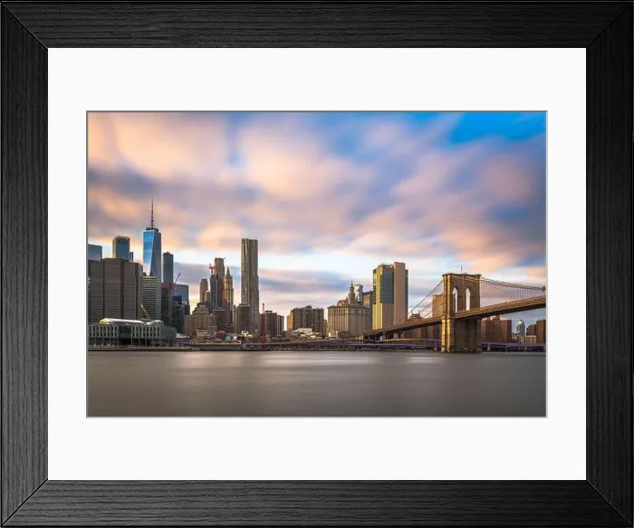 Framed Print : New York, New York, USA downtown Manhattan views on the East River at dusk Framed Print : New York, New York, USA downtown Manhattan views on the East River at dusk