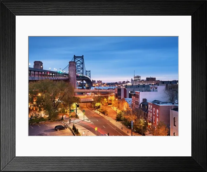 Framed Print : Philadelphia, Pennsylvania, USA at Benjamin Franklin Bridge spanning the Delaware River towards Camden, New Jersey Framed Print : Philadelphia, Pennsylvania, USA at Benjamin Franklin Bridge spanning the Delaware River towards Camden, New Jersey