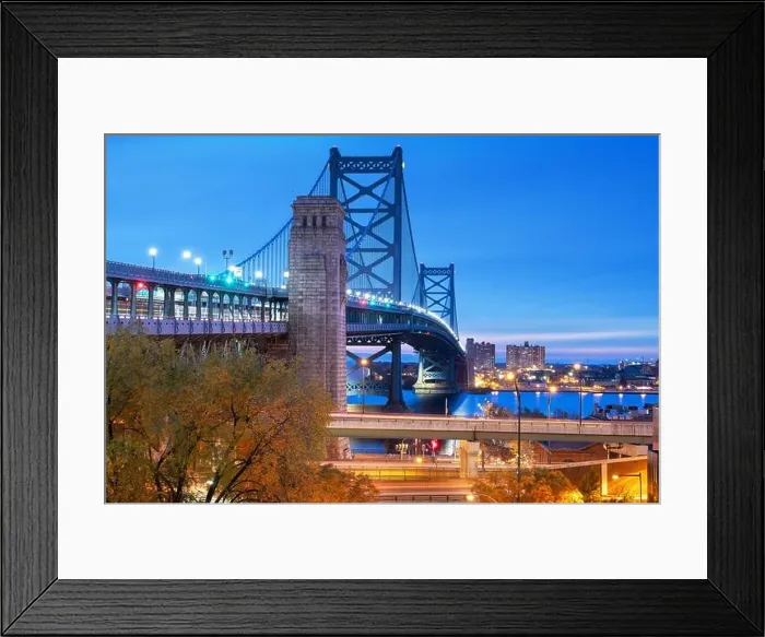 Framed Print : Philadelphia, Pennsylvania, USA at Benjamin Franklin Bridge spanning the Delaware River towards Camden, New Jersey Framed Print : Philadelphia, Pennsylvania, USA at Benjamin Franklin Bridge spanning the Delaware River towards Camden, New Jersey