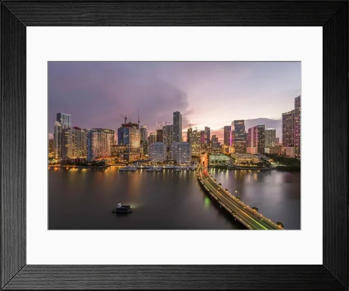 Framed Print : Miami, Florida, USA skyline over Biscayne Bay at dusk Framed Print : Miami, Florida, USA skyline over Biscayne Bay at dusk