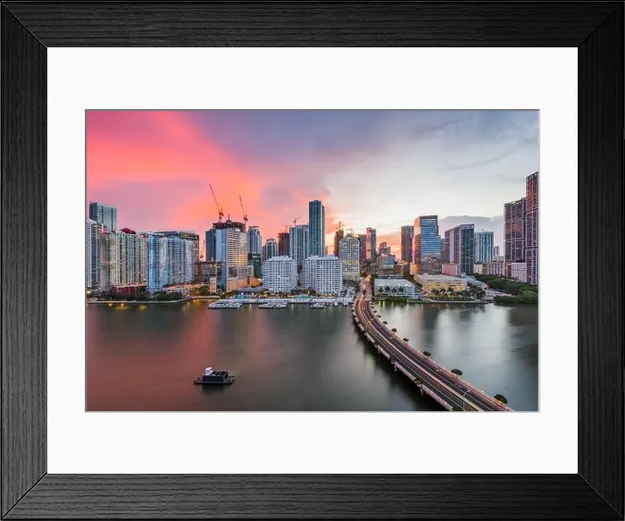 Framed Print : Miami, Florida, USA skyline over Biscayne Bay at dusk Framed Print : Miami, Florida, USA skyline over Biscayne Bay at dusk