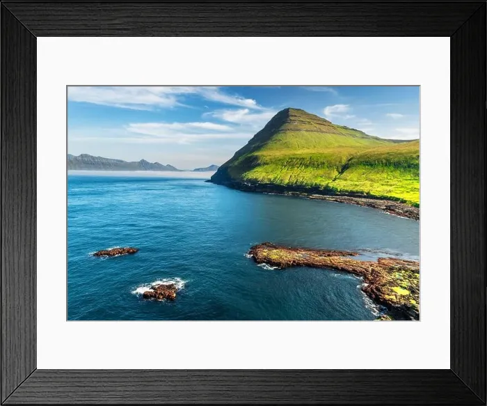 Framed Print : Picturesque view on green faroese islands mountains near village of Gjogv on the Eysturoy island, Faroe Islands, Denmark. Landscape photography Framed Print : Picturesque view on green faroese islands mountains near village of Gjogv on the Eysturoy island, Faroe Islands, Denmark. Landscape photography