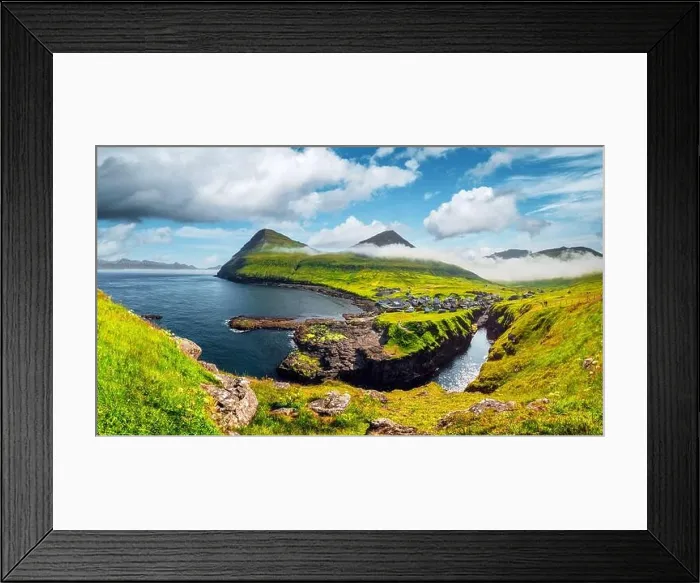 Framed Print : Picturesque view on village of Gjogv with typically colourful houses on the Eysturoy island, Faroe Islands, Denmark. Landscape photography Framed Print : Picturesque view on village of Gjogv with typically colourful houses on the Eysturoy island, Faroe Islands, Denmark. Landscape photography