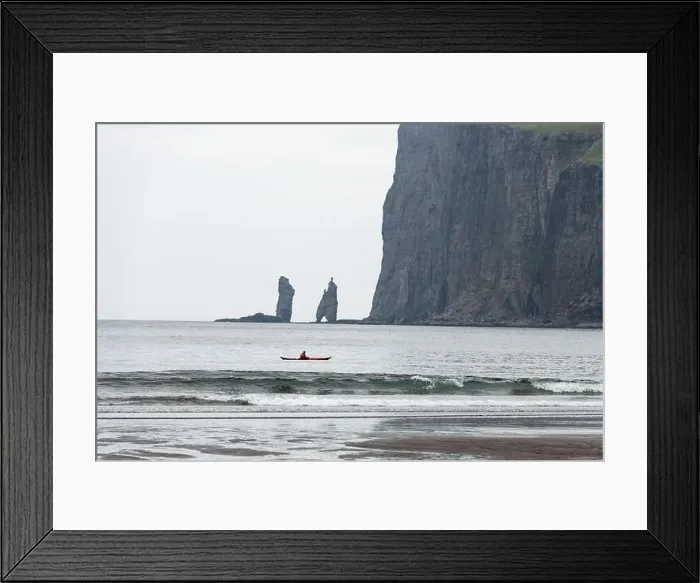 Framed Print : Lonely kayaker on Tjornuvik beach on Streymoy island, Faroe Islands, Denmark. Landscape photography Framed Print : Lonely kayaker on Tjornuvik beach on Streymoy island, Faroe Islands, Denmark. Landscape photography
