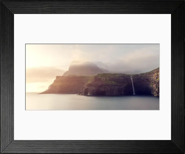 Framed Print : Incredible sunset view of Mulafossur waterfall in Gasadalur village, Vagar Island of the Faroe Islands, Denmark. Landscape photography Framed Print : Incredible sunset view of Mulafossur waterfall in Gasadalur village, Vagar Island of the Faroe Islands, Denmark. Landscape photography