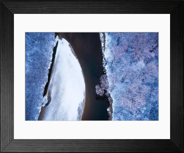 Framed Print : Flight through majestic river, frozen forest and frosty winter fields at sunrise time. Landscape photography Framed Print : Flight through majestic river, frozen forest and frosty winter fields at sunrise time. Landscape photography