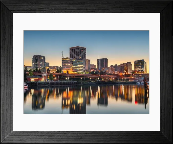 Framed Print : Tacoma, Washington, USA downtown skyline at dusk on Commencement Bay Framed Print : Tacoma, Washington, USA downtown skyline at dusk on Commencement Bay
