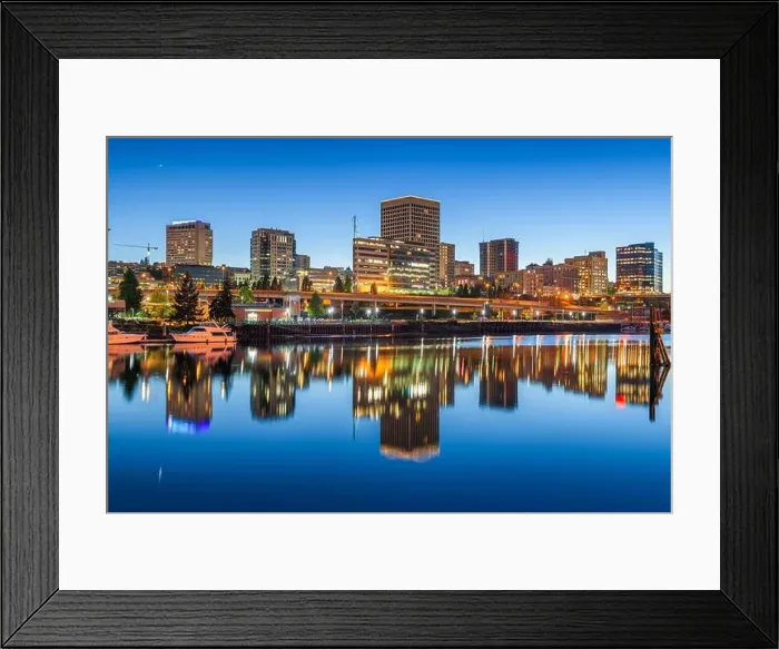 Framed Print : Tacoma, Washington, USA downtown skyline at dusk on Commencement Bay Framed Print : Tacoma, Washington, USA downtown skyline at dusk on Commencement Bay