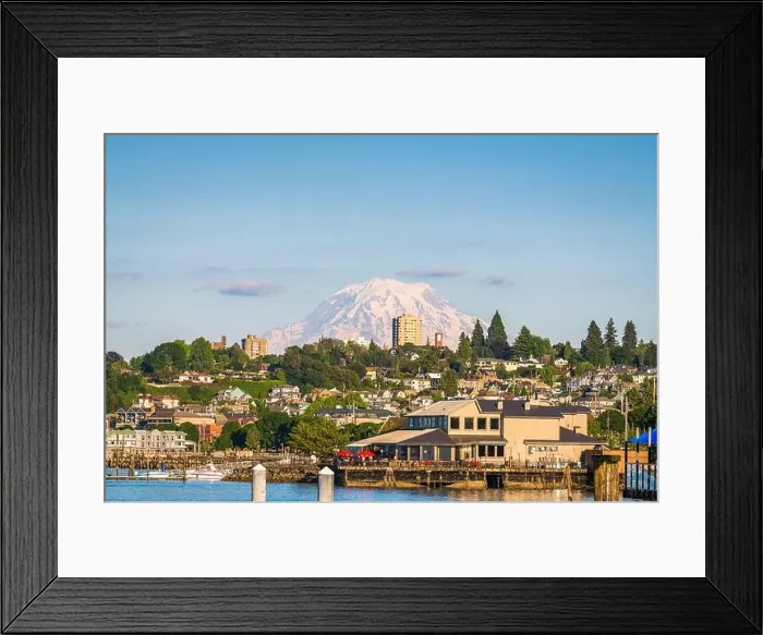 Framed Print : Tacoma, Washington, USA with Mt. Rainier in the distance on Commencement Bay Framed Print : Tacoma, Washington, USA with Mt. Rainier in the distance on Commencement Bay