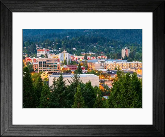Framed Print : Eugene, Oregon, USA downtown cityscape at dusk Framed Print : Eugene, Oregon, USA downtown cityscape at dusk