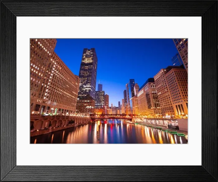 Framed Print : Chicago, Illinois, USA cityscape on the Chicago River at twilight Framed Print : Chicago, Illinois, USA cityscape on the Chicago River at twilight