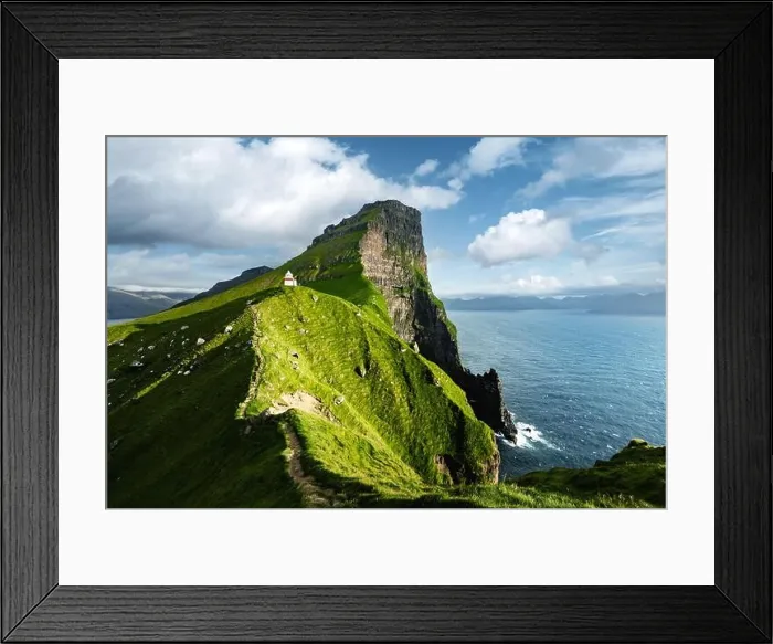 Framed Print : Green faroese hills and Kallur lighthouse on mountains of Kalsoy island, Faroe islands, Denmark. Landscape photography Framed Print : Green faroese hills and Kallur lighthouse on mountains of Kalsoy island, Faroe islands, Denmark. Landscape photography