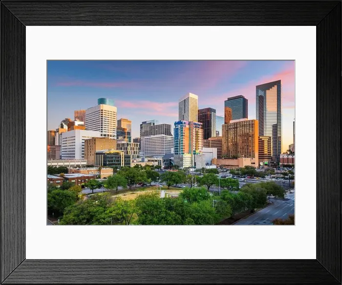 Framed Print : Houston, Texas, USA downtown park and skyline at twilight Framed Print : Houston, Texas, USA downtown park and skyline at twilight