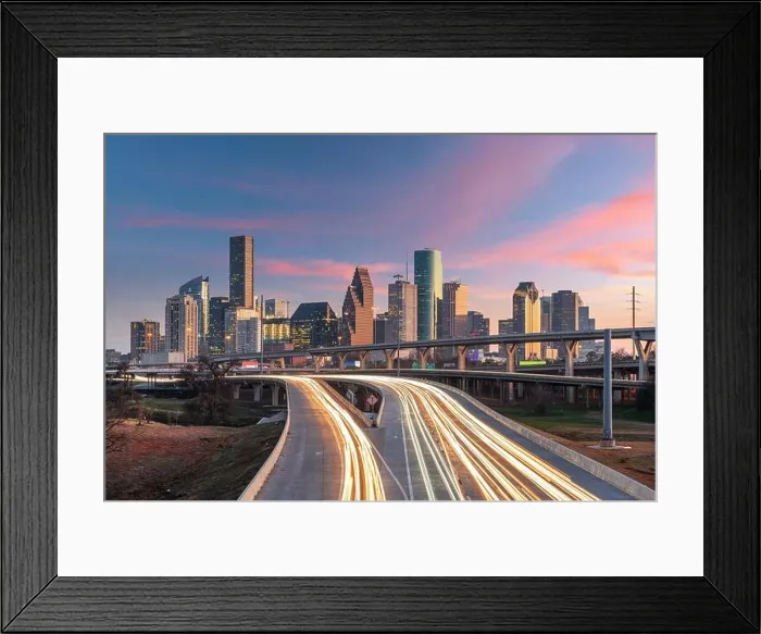 Framed Print : Houston, Texas, USA downtown skyline over the highways at dusk Framed Print : Houston, Texas, USA downtown skyline over the highways at dusk
