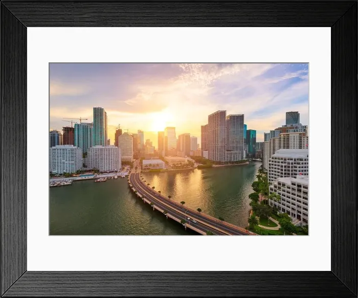 Framed Print : Miami, Florida, USA skyline over Biscayne Bay at dusk Framed Print : Miami, Florida, USA skyline over Biscayne Bay at dusk