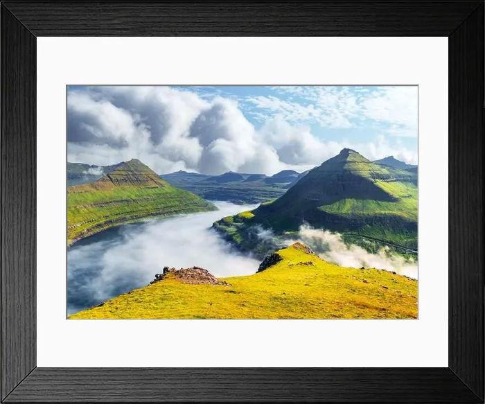 Framed Print : Panorama over majestic sunny fjords of Funningur, Eysturoy island, Faroe Islands. Landscape photography Framed Print : Panorama over majestic sunny fjords of Funningur, Eysturoy island, Faroe Islands. Landscape photography