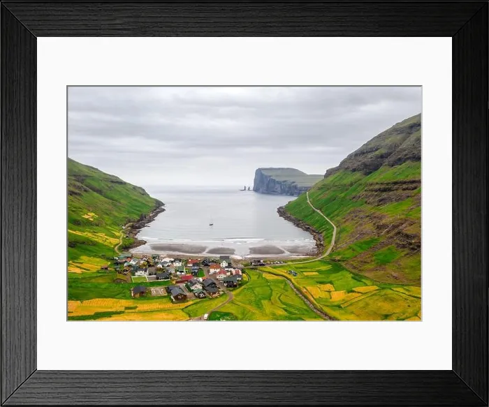 Framed Print : Aerial drone photo flying over Tjornuvik beach on Streymoy island, Faroe Islands, Denmark. Landscape photography Framed Print : Aerial drone photo flying over Tjornuvik beach on Streymoy island, Faroe Islands, Denmark. Landscape photography