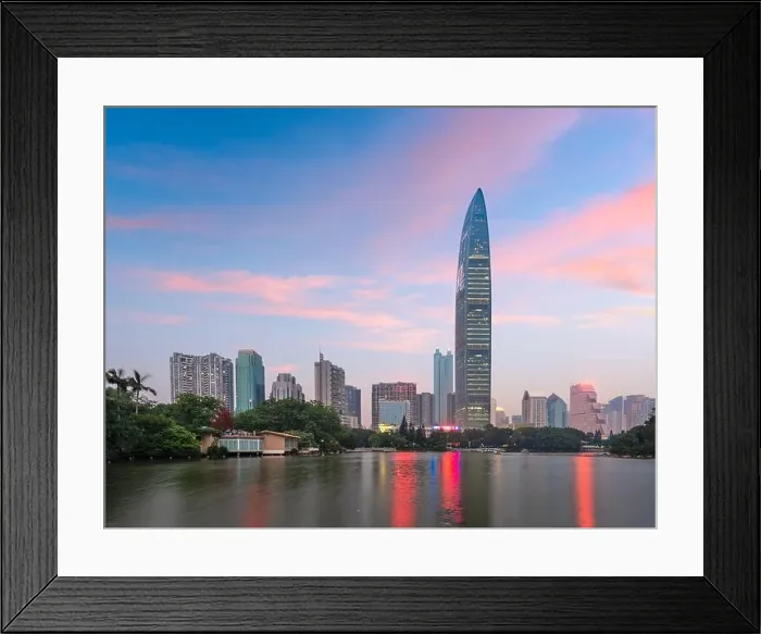Framed Print : Shenzhen, China city park and skyline and at twilight Framed Print : Shenzhen, China city park and skyline and at twilight
