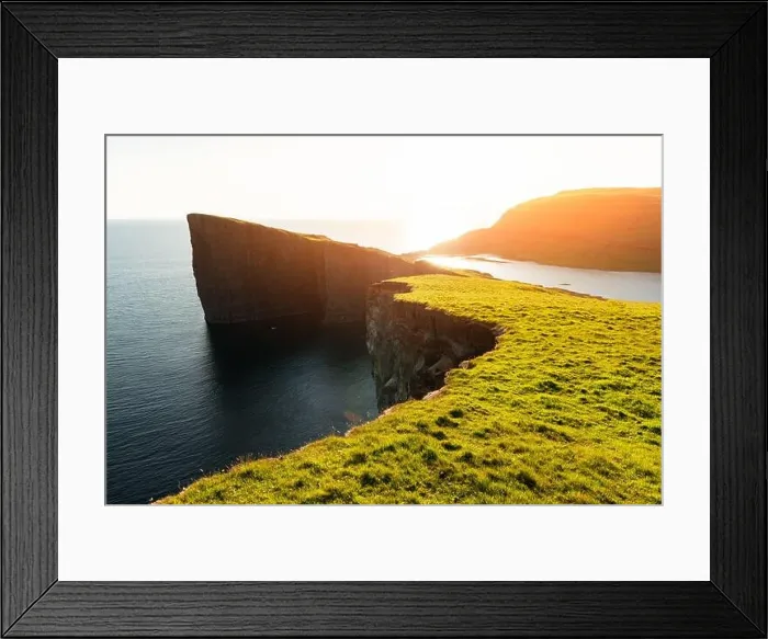 Framed Print : Incredible view of Sorvagsvatn lake on cliffs of Vagar island in sunset time, Faroe Islands, Denmark. Landscape photography Framed Print : Incredible view of Sorvagsvatn lake on cliffs of Vagar island in sunset time, Faroe Islands, Denmark. Landscape photography