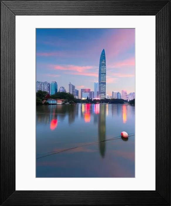 Framed Print : Shenzhen, China city park and skyline and at twilight Framed Print : Shenzhen, China city park and skyline and at twilight