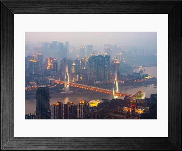 Framed Print : Chongqing, China downtown city skyline over the Yangtze River at sunset Framed Print : Chongqing, China downtown city skyline over the Yangtze River at sunset