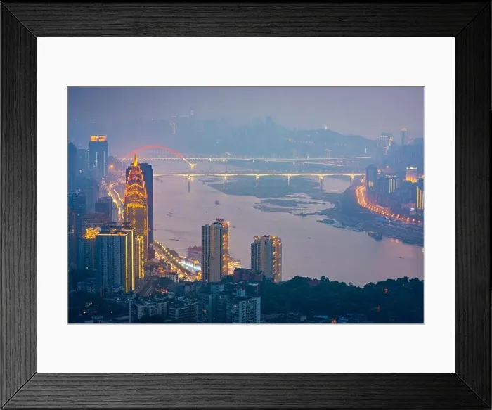 Framed Print : Chongqing, China downtown city skyline over the Yangtze River at sunset Framed Print : Chongqing, China downtown city skyline over the Yangtze River at sunset