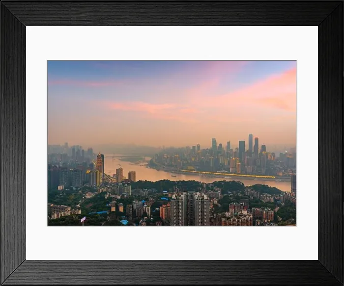 Framed Print : Chongqing, China downtown city skyline over the Yangtze River at sunset Framed Print : Chongqing, China downtown city skyline over the Yangtze River at sunset
