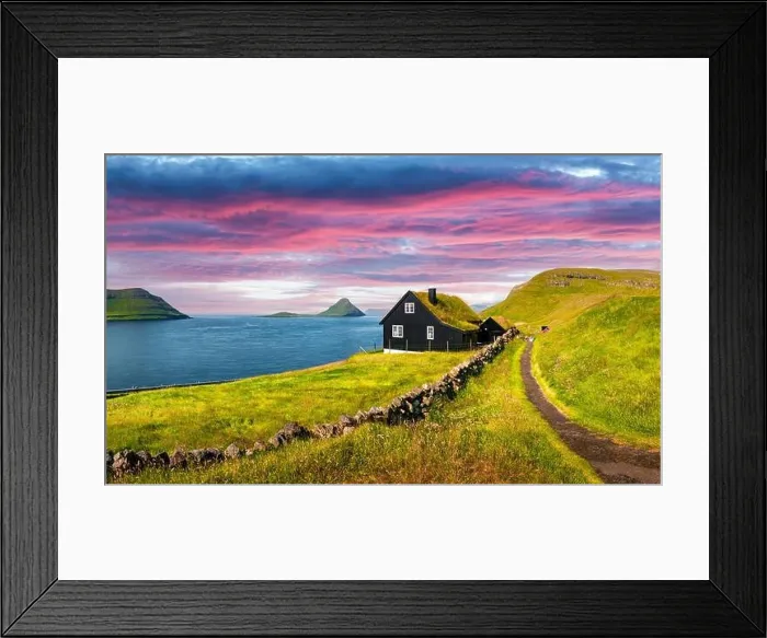 Framed Print : Foggy morning view of a house with typical grass roof Framed Print : Foggy morning view of a house with typical grass roof