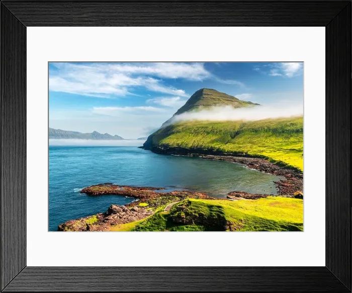 Framed Print : Picturesque view on green faroese islands Framed Print : Picturesque view on green faroese islands