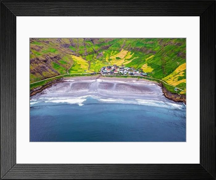 Framed Print : Aerial drone photo flying over Tjornuvik beach Framed Print : Aerial drone photo flying over Tjornuvik beach