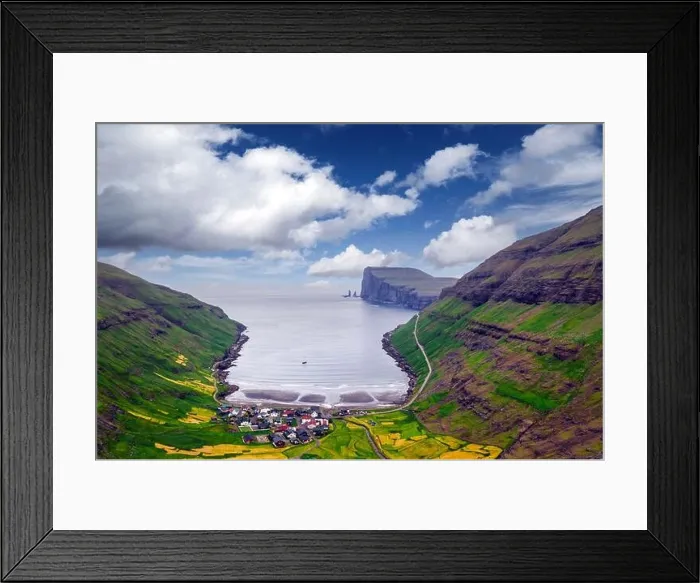 Framed Print : Aerial drone photo flying over Tjornuvik beach Framed Print : Aerial drone photo flying over Tjornuvik beach