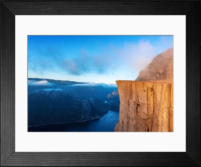 Framed Print : Misty morning on Preikestolen (pulpit-rock) - famous tourist attraction in the municipality of Forsand in Rogaland county, Norway Framed Print : Misty morning on Preikestolen (pulpit-rock) - famous tourist attraction in the municipality of Forsand in Rogaland county, Norway