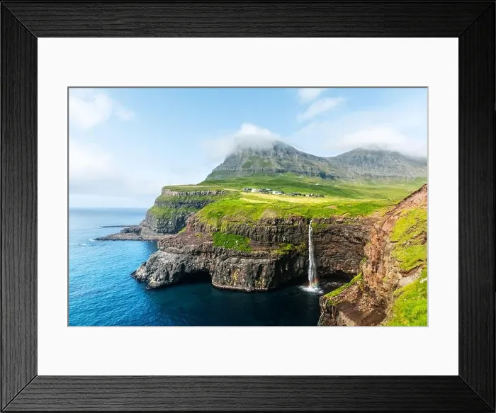 Framed Print : Mulafossur waterfall in Gasadalur, Vagar Island of the Faroe Islands Framed Print : Mulafossur waterfall in Gasadalur, Vagar Island of the Faroe Islands