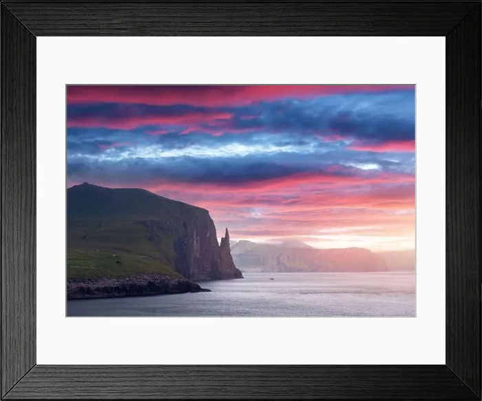 Framed Print : Gorgeous faroese landscape with famous Witches Finger cliffs