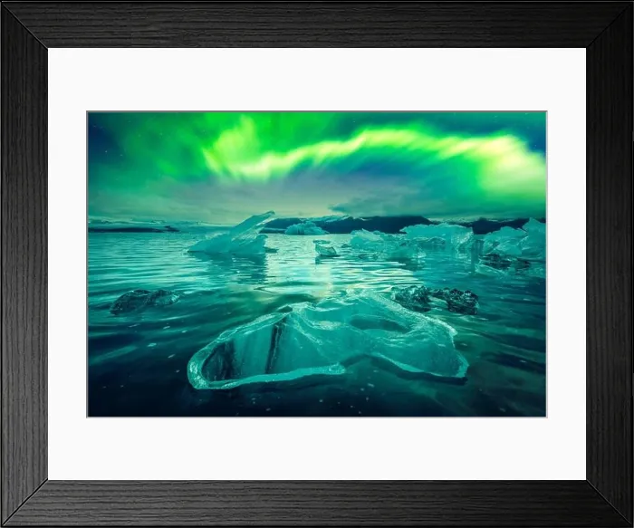Framed Print : Northern lights over Jokulsarlon Glacial Lagoon, Iceland. Landscape photography. Courtesy of NASA. Photo collage Framed Print : Northern lights over Jokulsarlon Glacial Lagoon, Iceland. Landscape photography. Courtesy of NASA. Photo collage