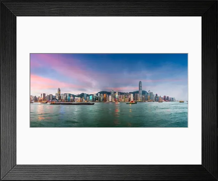 Framed Print : Hong Kong, China downtown cityscape from the harbor at dusk Framed Print : Hong Kong, China downtown cityscape from the harbor at dusk