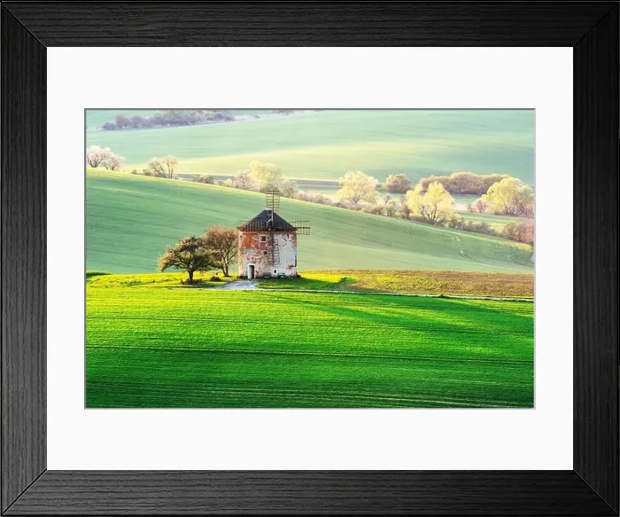 Framed Print : Picturesque rural landscape with old windmill Framed Print : Picturesque rural landscape with old windmill