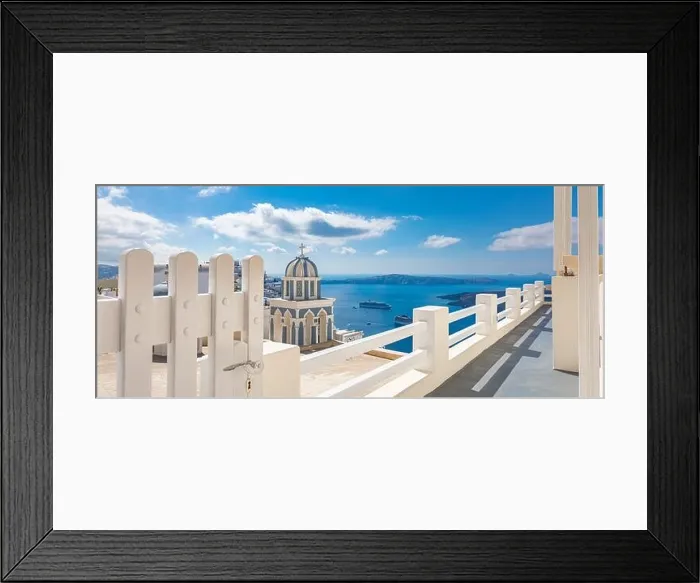 Framed Print : Beautiful landscape from Oia town on Santorini island, Greece. Traditional and famous houses and churches with blue domes over the Caldera, Aegean sea Framed Print : Beautiful landscape from Oia town on Santorini island, Greece. Traditional and famous houses and churches with blue domes over the Caldera, Aegean sea