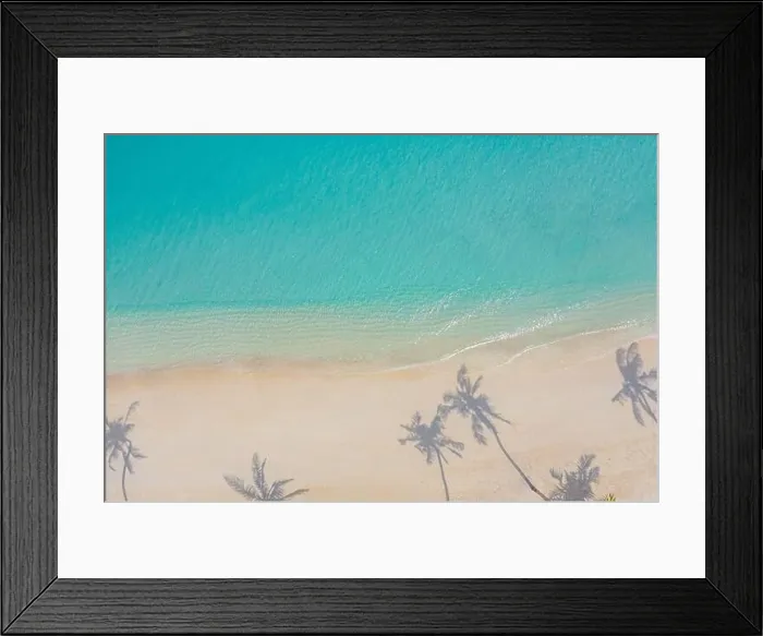 Framed Print : Aerial paradise scenery. Tropical aerial landscape, seascape with palm leaves shadows amazing sea and lagoon beach, tropical nature. Exotic tourism