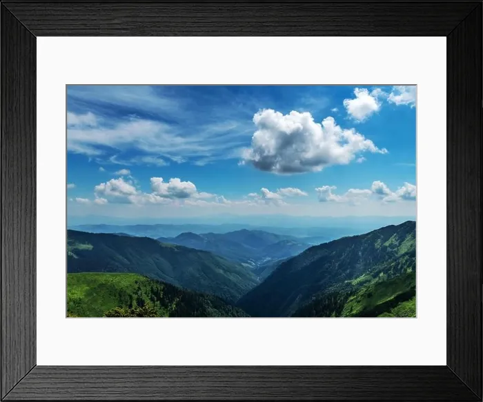 Framed Print : Beauty blue foggy mountains range. Cloudy sky and dark mountain peaks with glowing mist. Landscape photography Framed Print : Beauty blue foggy mountains range. Cloudy sky and dark mountain peaks with glowing mist. Landscape photography