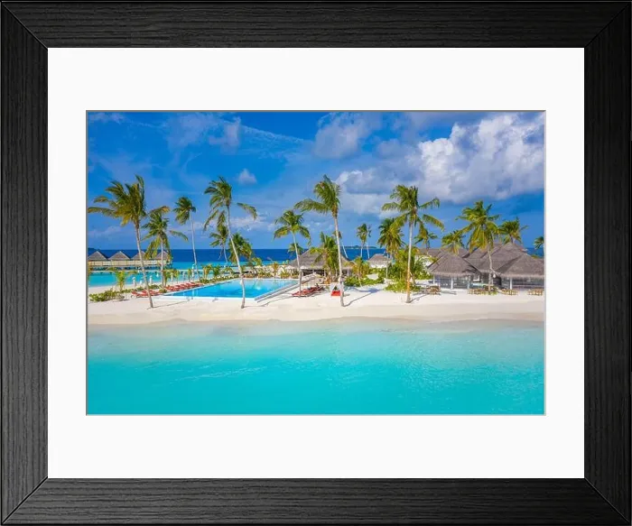 Framed Print : Aerial photo of beautiful Maldives paradise tropical beach. Amazing view, blue turquoise lagoon water, palm trees and white sandy beach. Luxury travel Framed Print : Aerial photo of beautiful Maldives paradise tropical beach. Amazing view, blue turquoise lagoon water, palm trees and white sandy beach. Luxury travel