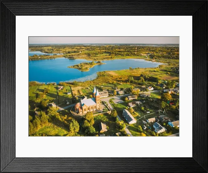 Framed Print : Ikazn, Braslaw District, Vitebsk Voblast, Belarus. Aerial View Of Church of the Body of God Framed Print : Ikazn, Braslaw District, Vitebsk Voblast, Belarus. Aerial View Of Church of the Body of God