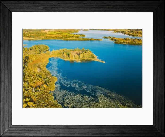 Framed Print : Braslaw District, Vitebsk Voblast, Belarus. Aerial View Of Ikazn Lake, Green Forest Landscape. Top View Of Beautiful European Nature From High