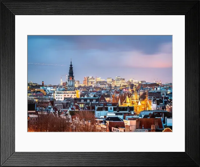 Framed Print : Amsterdam, Netherlands historic cityscape with the modern Zuidas district in the distance at dusk Framed Print : Amsterdam, Netherlands historic cityscape with the modern Zuidas district in the distance at dusk